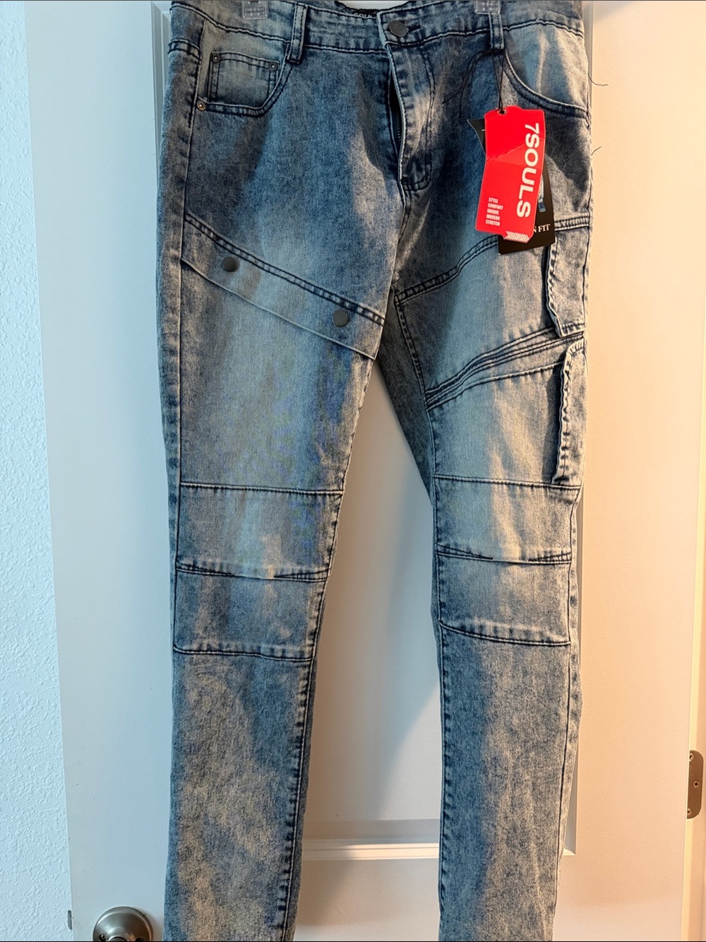 Men's Acid-Wash Gray Cargo Jeans -